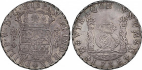 Philip V (1700-1746)
8 Reales. 1738. MÉXICO. M.F. 26,98 grs. Columnario. Bonita pátina y restos de brillo original. MBC+/EBC-. / Pillar dollar. Nice ...