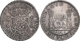 Philip V (1700-1746)
8 Reales. 1740. MÉXICO. M.F. 26,92 grs. Columnario. Levísimas rayitas en reverso. EBC-. / Pillar dollar. Mild hairlines on rever...