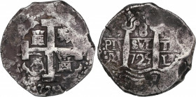 Louis I of Spain (1724)
8 Reales. 1725. LIMA. M. 26,74 grs. Dos fechas visibles. Muy escasa. MBC. / Two visible dates. Very scarce and very fine. AC-...