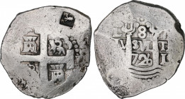 Louis I of Spain (1724)
8 Reales. 1726. LIMA. M. 26,11 grs. Pequeño resello flor de lis en anverso. Leyenda: (L)VD(O VICVS). AC-considera que este añ...