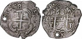 Louis I of Spain (1724)
8 Reales. 1727. POTOSÍ. Y. 26,29 grs. Dos fechas visibles. Perforación a las 9 h. Escasa. MBC. / Two visible dates. Hole at 9...