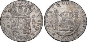 Ferdinand VI (1746-1759)
8 Reales. 1754. GUATEMALA. J. 26,83 grs. Columnario. El 5 de la fecha clásico. Leves rayitas de ajuste de peso en reverso. P...