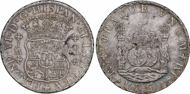 Ferdinand VI (1746-1759)
8 Reales. 1759. LIMA. J.M. 26,88 grs. Columnario. Vari...