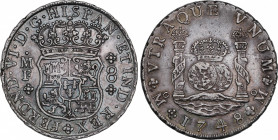 Ferdinand VI (1746-1759)
8 Reales. 1748. MÉXICO. M.F. 26,90 grs. Columnario. Bonita pátina irisada con brillo original subyacente. EBC. / Pillar doll...