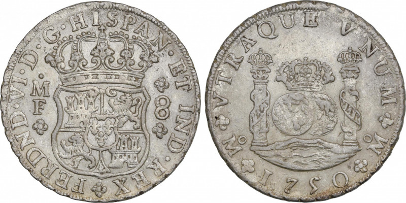 Ferdinand VI (1746-1759)
8 Reales. 1750. MÉXICO. M.F. 27,06 grs. Columnario. EB...
