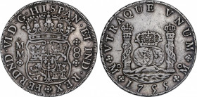 Ferdinand VI (1746-1759)
8 Reales. 1755. MÉXICO. M.M. 26,83 grs. Columnario. Corona Real e Imperial. MBC+. / Pillar dollar. Royal and Imperial Crown....