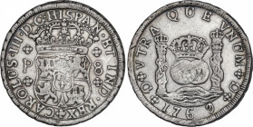 Charles III (1759-1788)
8 Reales. 1769. GUATEMALA. P. 26,9 grs. Columnario. Leves rayitas de ajuste en reverso. MBC+. / Pillar dollar. Minor adjustme...