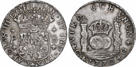 Charles III (1759-1788)
8 Reales. 1770. GUATEMALA. P. 26,84 grs. Columnario. EBC. / Pillar dollar. Extremely fine. AC-1002; Cal-819. Adq. Carlos Fust...
