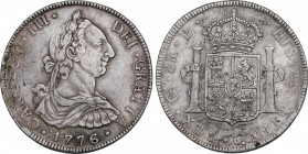 Charles III (1759-1788)
8 Reales. 1776. GUATEMALA. P. 26,7 grs. Variante con año y marca de ceca G no contemplada en Calicó 2008 ó 2019. Pequeños gol...