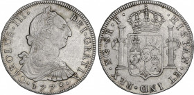 Charles III (1759-1788)
8 Reales. 1779. GUATEMALA. P. 26,83 grs. MBC+. / Choice very fine. AC-1011; Cal-827. Adq. Herrero - Septiembre 1988.