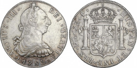 Charles III (1759-1788)
8 Reales. 1783. GUATEMALA. P. 26,92 grs. Leve pátina irisada en anverso. EBC-. / Light iridescent patina on obverse. Almost e...