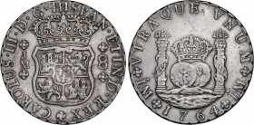 Charles III (1759-1788)
8 Reales. 1764. LIMA. J.M. 27,14 grs. Columnario. EBC-/MBC+. / Pillar Dollar. Almost extremely fine / choice very fine. AC-10...