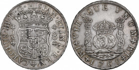 Charles III (1759-1788)
8 Reales. 1769. LIMA. J.M. 26,83 grs. Columnario. Dos coronas reales sobre columnas. Ligera pátina. EBC-. / Pillar dollar. Tw...