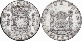 Charles III (1759-1788)
8 Reales. 1769. LIMA. J.M. 26,85 grs. Columnario. Una corona imperial y otra real sobre columnas. Variante con segundo monogr...