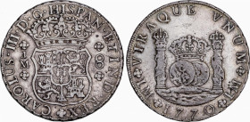 Charles III (1759-1788)
8 Reales. 1770. LIMA. J.M. 26,75 grs. Columnario. Variante sin puntos encima ambos monogramas. MBC+/MBC. / Pillar dollar. Var...