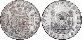 Charles III (1759-1788)
8 Reales. 1771. LIMA. J.M. 26,67 grs. Columnario. Pequeños golpecitos. MBC+. / Pillar dollar. Small nicks. Choice very fine. ...