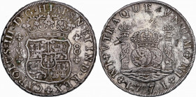 Charles III (1759-1788)
8 Reales. 1771. LIMA. J.M. 26,57 grs. Columnario. Variante con HIAPSN en leyenda anverso y con segundo monograma LIMA sin pun...