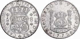 Charles III (1759-1788)
8 Reales. 1772. LIMA. J.M. 26,4 grs. Columnario. Variante sin puntos encima ambos monogramas. Pequeña zona de plata mal batid...