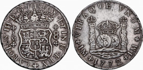 Charles III (1759-1788)
8 Reales. 1772. LIMA. J.M. 26,85 grs. Columnario. Variante con segundo monograma sin punto. Pequeños golpecitos. Ligera pátin...