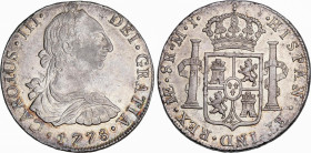 Charles III (1759-1788)
8 Reales. 1778. LIMA. M.J. 26,85 grs. Bonita pátina irisada con restos de brillo original. EBC. / Nice iridescent patina with...