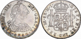 Charles III (1759-1788)
8 Reales. 1780. LIMA. M.I. 26,85 grs. Acuñación algo floja en parte. Leve pátina irisada con restos de brillo original. EBC. ...