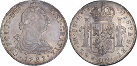 Charles III (1759-1788)
8 Reales. 1781. LIMA. M.I. Encapsulada por NGC AU 58 (nº 5781053-047). 26,65 grs. Acuñación algo floja en parte. Bonita pátin...
