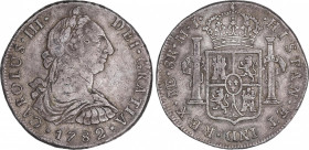 Charles III (1759-1788)
8 Reales. 1782. LIMA. M.J. Encapsulada por NGC VF 25 (nº 5781053-005). 26,4 grs. Ensayadores y año raros. Pátina. Muy rara. M...