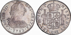 Charles III (1759-1788)
8 Reales. 1782. LIMA. M.I. 26,91 grs. Acuñación ligeramente floja en parte. Leve hojita en gráfila a las 9h. Leve pátina iris...