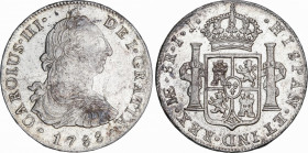 Charles III (1759-1788)
8 Reales. 1788. LIMA. I.J. 26,76 grs. Acuñación algo floja en parte. Pequeños golpecitos y leves manchitas. Brillo original. ...