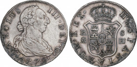 Charles III (1759-1788)
8 Reales. 1772. MADRID. P.J. 26,52 grs. Oxidaciones limpiadas. MBC/MBC+. / Corrosions clieaned. Very fine / choice very fine....