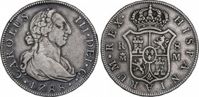 Charles III (1759-1788)
8 Reales. 1788. MADRID. M. 26,56 grs. Pátina oscura. MBC. / Dark patina. Very fine. AC-1070; Cal-883. Ex J. Vico - 16 Noviemb...