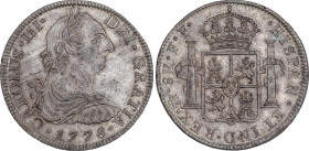 Charles III (1759-1788)
8 Reales. 1778. MÉXICO. F.F. Encapsulada por NGC MS 63+ (nº 5781053-053). 26,96 grs. Preciosa pátina ligeramente irisada con ...