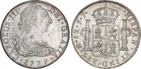 Charles III (1759-1788)
8 Reales. 1779. MÉXICO. F.F. Encapsulada por NGC MS 62 (nº 5781053-054). 26,98 grs. Brillo original con tono mate irregular. ...