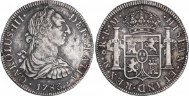 Charles III (1759-1788)
8 Reales. 1783. MÉXICO. F.M. No encapsulada por NGC ENGRAVED DEVICES (nº 5781054-001) por estar algo burilada. 26,23 grs. Rar...