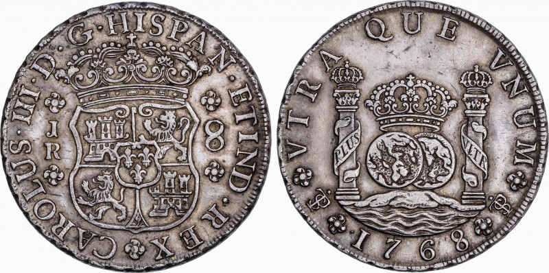 Charles III (1759-1788)
8 Reales. 1768. POTOSÍ. J.R. 26,94 grs. Columnario. Pát...