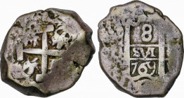 Charles III (1759-1788)
8 Reales. 1769. POTOSÍ. V.-Y. 26,37 grs. MBC-. / Almost very fine. AC-1147; Cal-957.