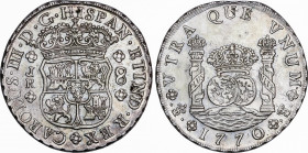 Charles III (1759-1788)
8 Reales. 1770. POTOSÍ. J.R. 26,88 grs. Columnario. Brillo original. Bello ejemplar. EBC+. / Pillar dollar. Mint luster. Beau...
