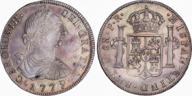 Charles III (1759-1788)
8 Reales. 1779. POTOSÍ. P.R. 27,04 grs. Pátina oscura e irisada. EBC+. / Dark and iridescent patina. Choice extremely fine. A...