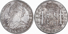Charles III (1759-1788)
8 Reales. 1782. POTOSÍ. P.R. 26,88 grs. Variante leyenda GRATIA e HISPAN con V invertidas. Rayitas. MBC/MBC-. / Variety GRATI...