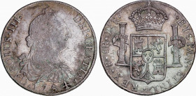 Charles III (1759-1788)
8 Reales. 1784. POTOSÍ. P.R. 26,71 grs. Pátina. MBC. / Patina. Very fine. AC-1187; Cal-991. Adq. Centro Numismático - Marzo 1...