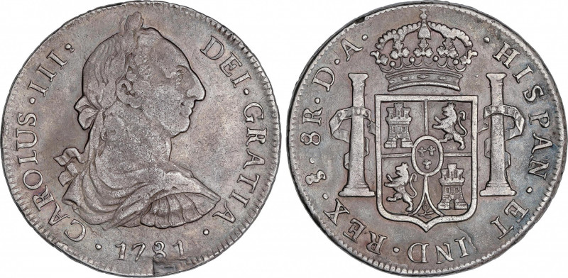 Charles III (1759-1788)
8 Reales. 1781. SANTIAGO. D.A. 26,54 grs. Pátina oscura...