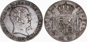 Ferdinand VII (1808-1833)
20 Reales. 1823. BARCELONA. S.P. 26,89 grs. Restos de brillo original. Manchitas. EBC. / Luster traces. Minor stains. Extre...