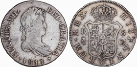 Ferdinand VII (1808-1833)
8 Reales. 1811. CÁDIZ. C.I. 26,86 grs. MBC. / Very fine. AC-1148; Cal-371. Ex Euro Shekel - 16 Marzo 1989, n. 770.