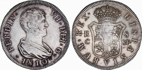 Ferdinand VII (1808-1833)
8 Reales. 1810. CATALUNYA (REUS o TARRAGONA). S.F. 26,99 grs. Hojitas en anverso y rayitas de ajuste de peso. Escasa. MBC+....