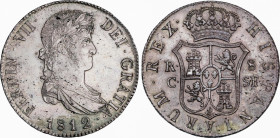 Ferdinand VII (1808-1833)
8 Reales. 1812. CATALUNYA (MALLORCA). S.F. 26,63 grs. Variante de busto. Pátina en reverso y brillo original. BONITA Pieza....