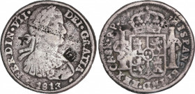 Ferdinand VII (1808-1833)
8 Reales. 1813. CHIHUAHUA. R.P. Encapsulada por NGC VF 25 (nº 5781053-003). 29,07 grs. Fundida. MBC. / Cast. AC-1165; Cal-3...