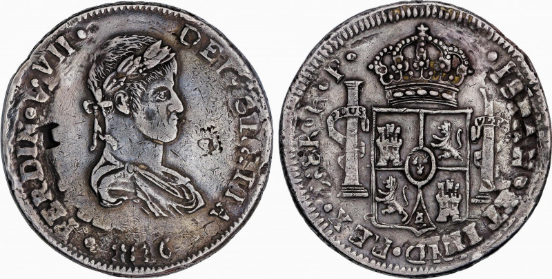 Ferdinand VII (1808-1833)
8 Reales. 1816. CHIHUAHUA. R.P. 29,13 grs. Pátina. MB...