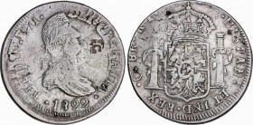 Ferdinand VII (1808-1833)
8 Reales. 1822. CHIHUAHUA. R.P. 28,52 grs. Rayas y doble acuñación en reverso. Rara. MBC-. / Hairlines and double strike on...