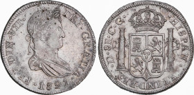 Ferdinand VII (1808-1833)
8 Reales. 1821. DURANGO. C.G. 27,49 grs. Tercer busto. La V de VII es una A invertida. Restos de brillo original. EBC. / Th...