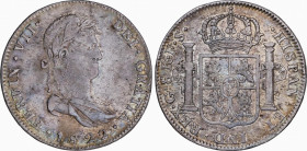 Ferdinand VII (1808-1833)
8 Reales. 1822. GUADALAJARA. F.S. 26,72 grs. Pátina. MBC+. / Patina. Choice very fine. AC-1214; Cal-447. Adq. M. Dunigan - ...